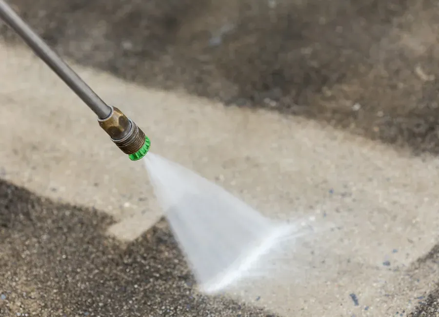 Freshly pressure-washed driveway and walkway